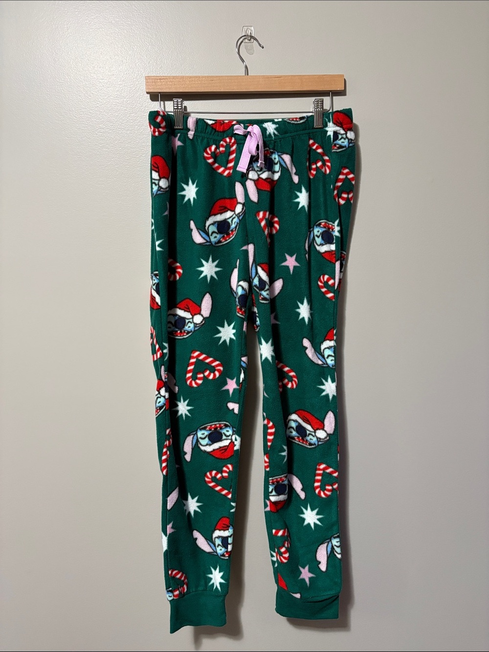 Disney Stitch Fleece Holiday Candy Cane PJ Set Green Red Blue - Picture 8 of 12